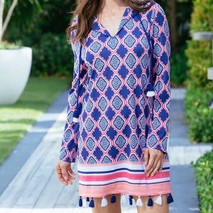 Cabana Life Navy Geo Hooded Swim Coverup
